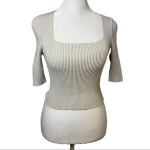Elie Tahari beige ribbed square neck top - size small